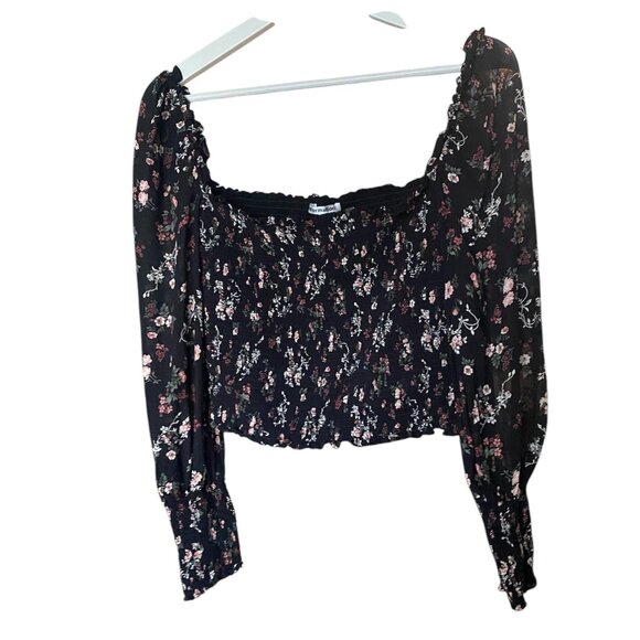 REFORMATION Pinto Smocked Floral Print Top Black Freesia Size M - Picture 4 of 9
